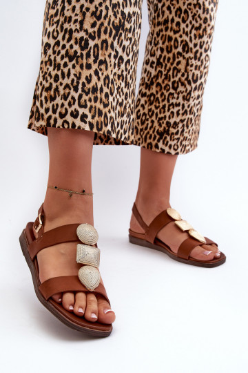 Sandali bassi da donna con bellissimi dettagli Sergio Leone SK072H colore marrone
