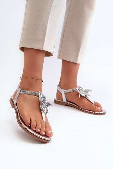 Sandali bassi da donna con fiori in colore argento Edoni 2