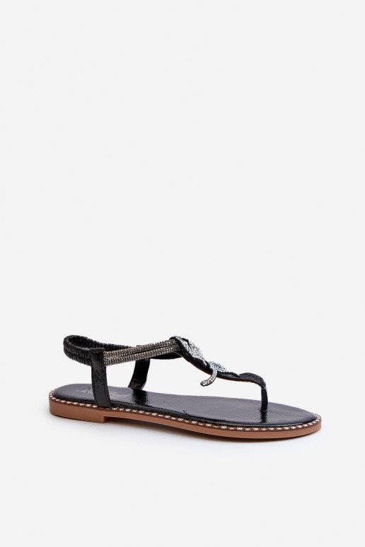 Sandali bassi da donna con fiori in colore nero Edoni