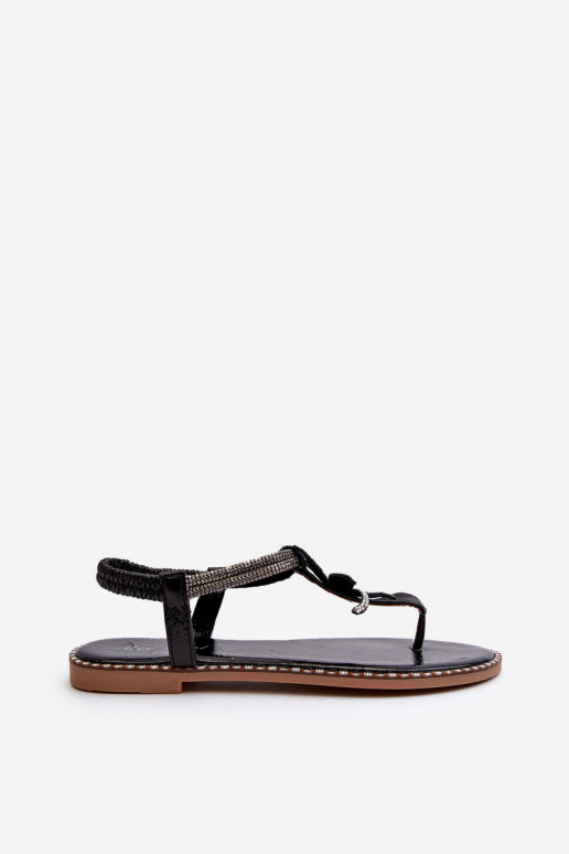 Sandali bassi da donna con fiori in colore nero Edoni
