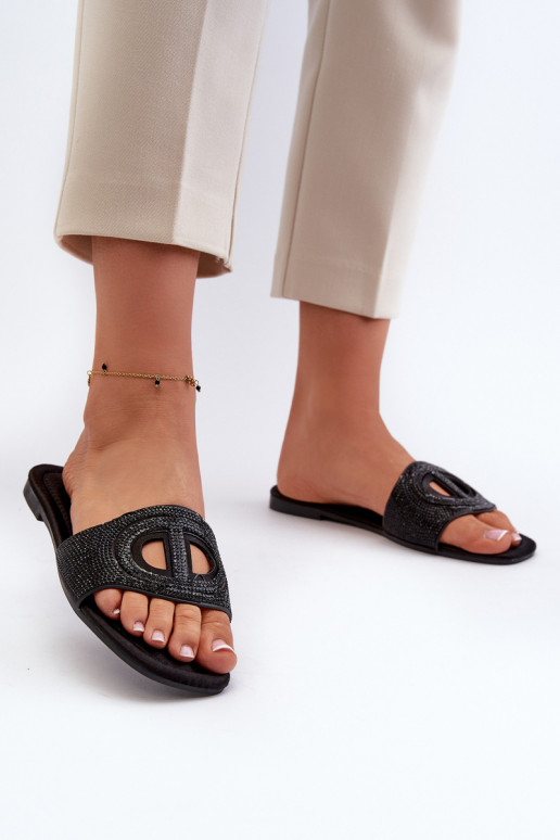 Infradito da donna con tacco largo in Dimrose nero Infradito da donna con tacco largo in Dimrose nero