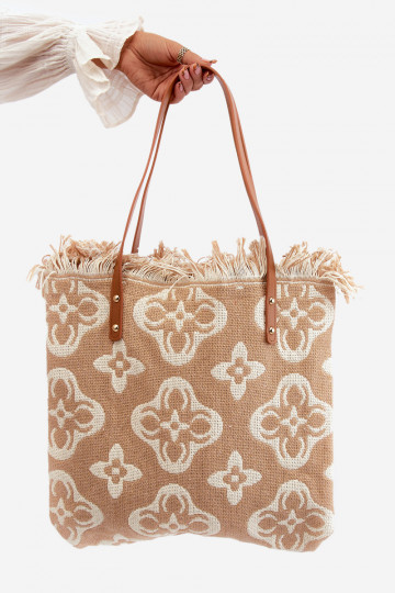 Borsa a mano intrecciata/borsa da spiaggia Wzorzysta Marrone Sadhara
