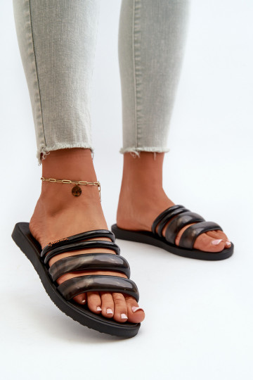 Pantofole piatte in gomma da donna 26727 Ipanema Puffer Tiras Fem colore nero