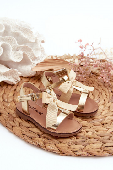 sandali da bambino con nastri con chiusure adesive colore oro Joratia