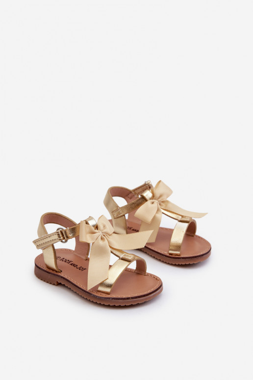 sandali da bambino con nastri con chiusure adesive colore oro Joratia