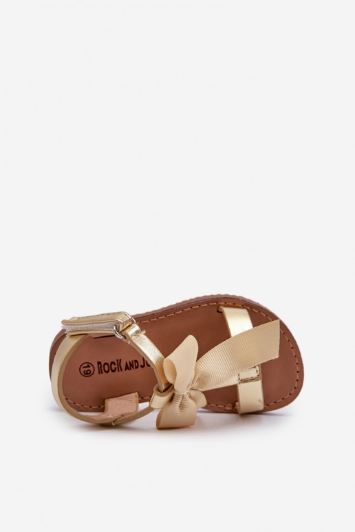 sandali da bambino con nastri con chiusure adesive colore oro Joratia