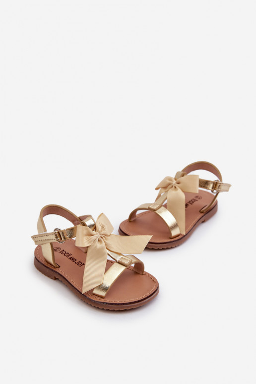 sandali da bambino con nastri con chiusure adesive colore oro Joratia