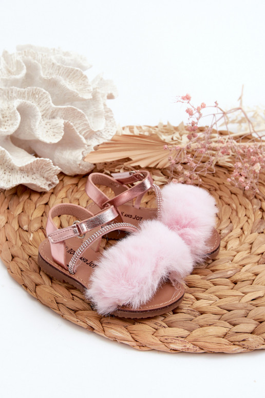 sandali Bambini con chiusure adesive con pelliccia rosa Rosavere