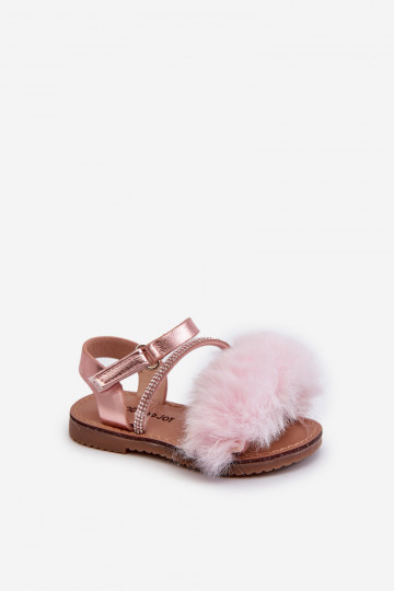 sandali Bambini con chiusure adesive con pelliccia rosa Rosavere 2