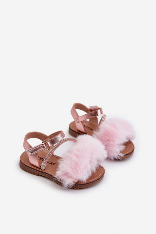 sandali Bambini con chiusure adesive con pelliccia rosa Rosavere