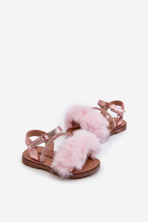 sandali Bambini con chiusure adesive con pelliccia rosa Rosavere