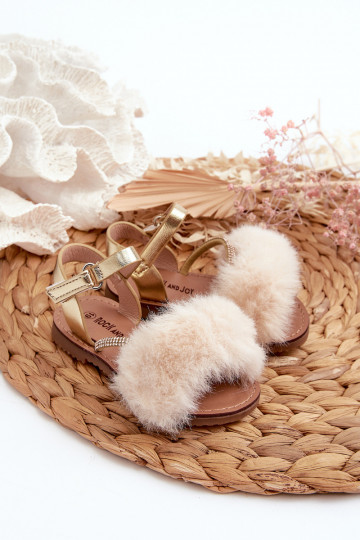 sandali da bambino con chiusure adesive con pelo, colore oro Rosavere