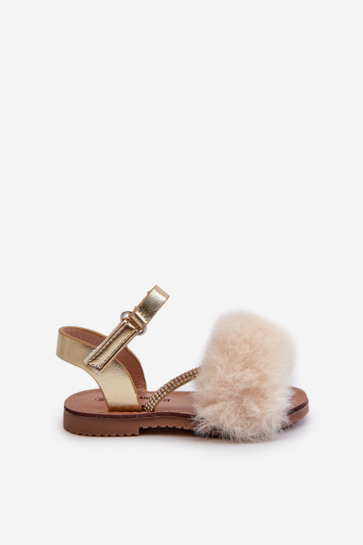 sandali da bambino con chiusure adesive con pelo, colore oro Rosavere