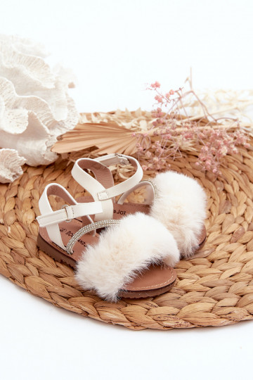 sandali Bambini con chiusure adesive con pelliccia nel colore bianco Rosavere