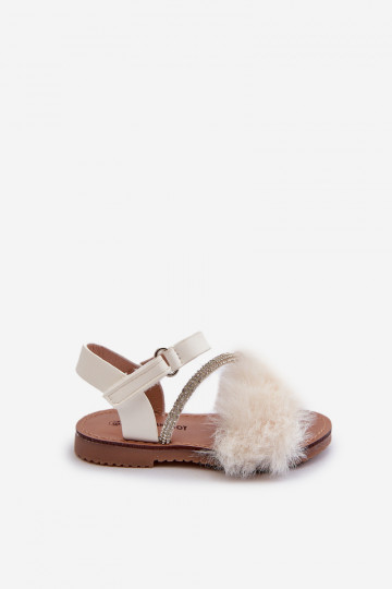 sandali Bambini con chiusure adesive con pelliccia nel colore bianco Rosavere 2