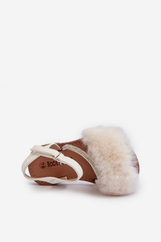 sandali Bambini con chiusure adesive con pelliccia nel colore bianco Rosavere