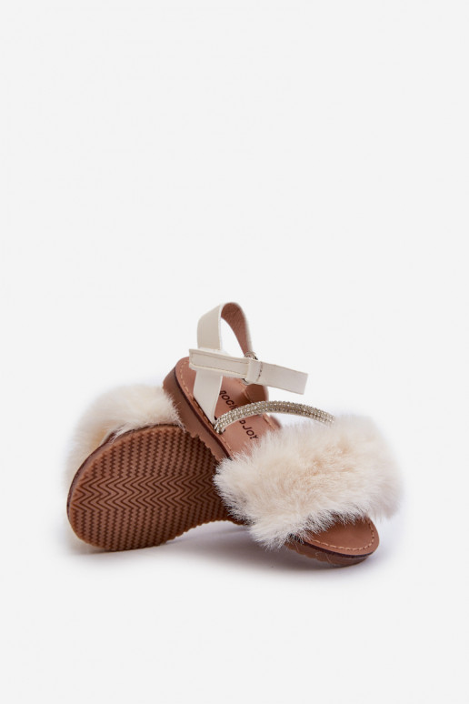 sandali Bambini con chiusure adesive con pelliccia nel colore bianco Rosavere