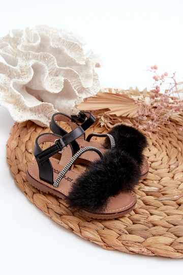 sandali Bambini con chiusure adesive con pelliccia colore nero Rosavere