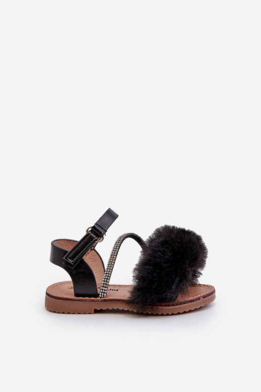 sandali Bambini con chiusure adesive con pelliccia colore nero Rosavere