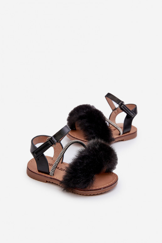 sandali Bambini con chiusure adesive con pelliccia colore nero Rosavere