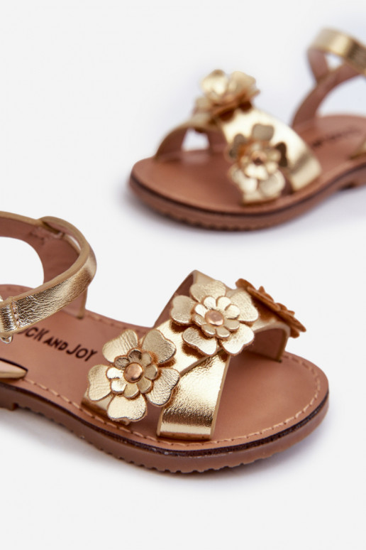 sandali da bambino Ozdobione con motivi floreali con chiusure adesive colore oro Fagossa