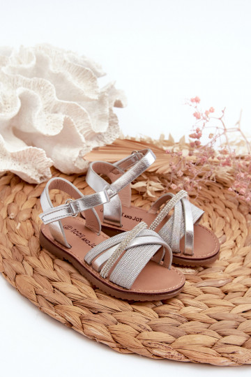 con lucentezza Sandali per bambini con chiusure adesive, colore argento Delphina