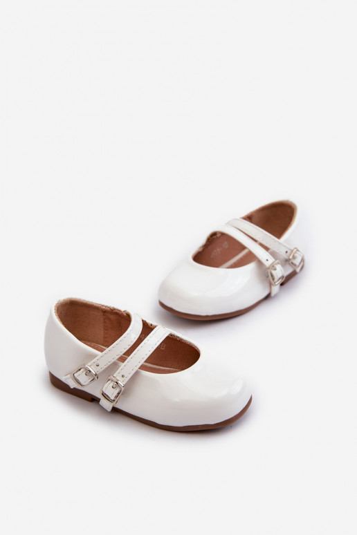 con ballerine effetto vernice Bambini con cinturini colore bianco Margenis con ballerine effetto vernice Bambini con cinturini colore bianco Margenis