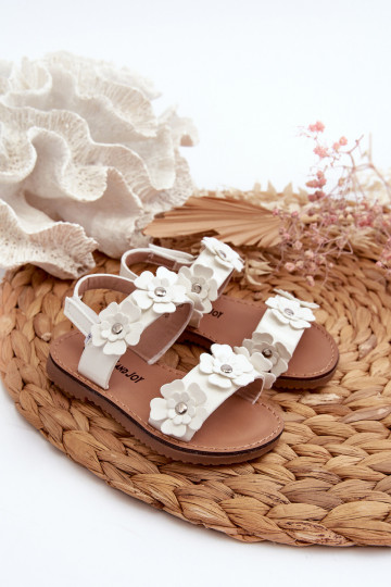 Sandali laccati per bambini Ozdobione con motivi floreali Tinette in bianco