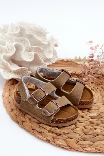 sandali da bambino con plateau con chiusure adesive colore kaki Rorria