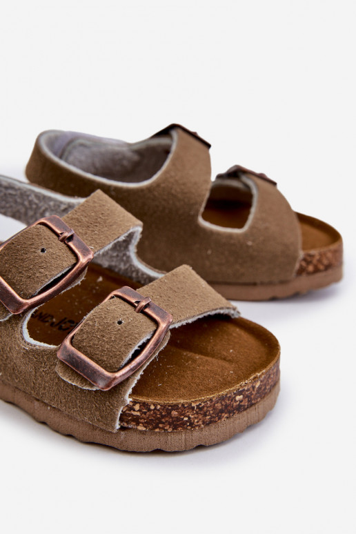 sandali da bambino con plateau con chiusure adesive colore kaki Rorria