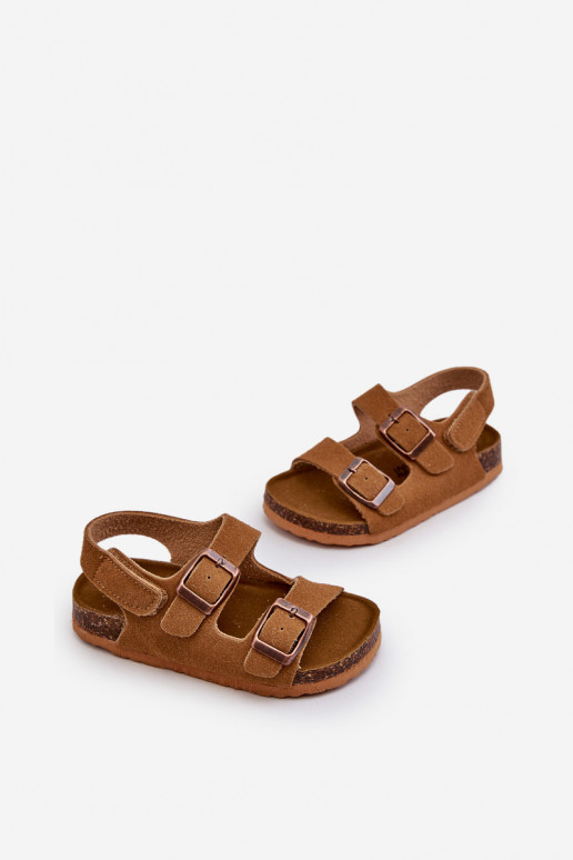 sandali da bambino platform con chiusure adesive colore marrone Rorria