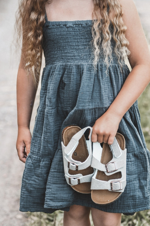 sandali da bambino plateau con chiusure adesive colore grigio Rorria