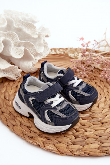 Scarpe sportive da bambino Modello sneakers con chiusure adesive colore blu scuro Rulagia