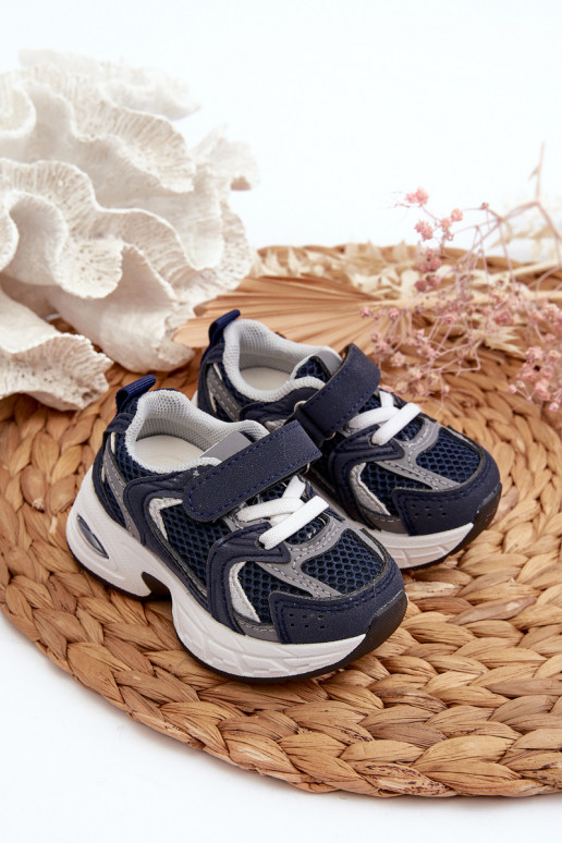 Scarpe sportive da bambino Modello sneakers con chiusure adesive colore blu scuro Rulagia