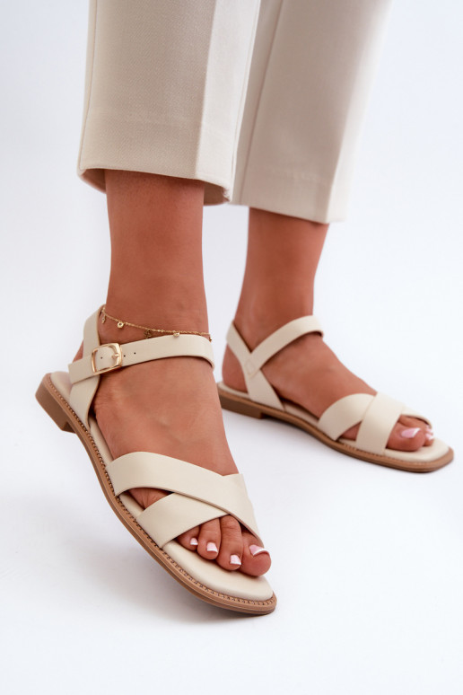 Sandali bassi da donna realizzati in ecopelle S.Barski KV27-003 colore beige