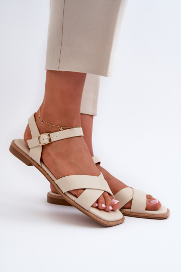 Sandali bassi da donna realizzati in ecopelle S.Barski KV27-003 colore beige 2