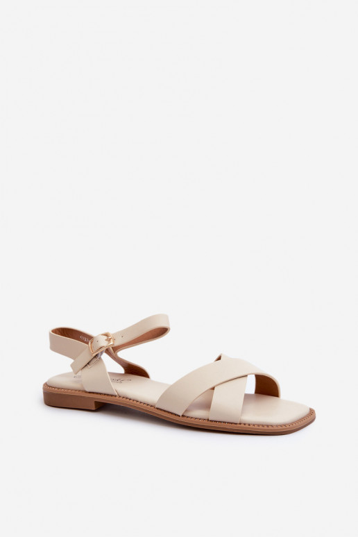 Sandali bassi da donna realizzati in ecopelle S.Barski KV27-003 colore beige