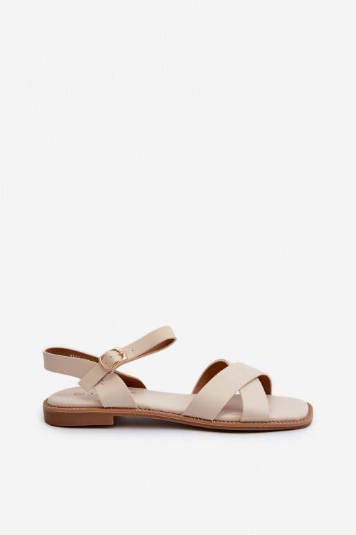 Sandali bassi da donna realizzati in ecopelle S.Barski KV27-003 colore beige