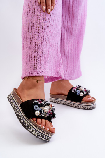 Infradito da donna con plateau con bellissimi dettagli S.Barski HY077 colore nero