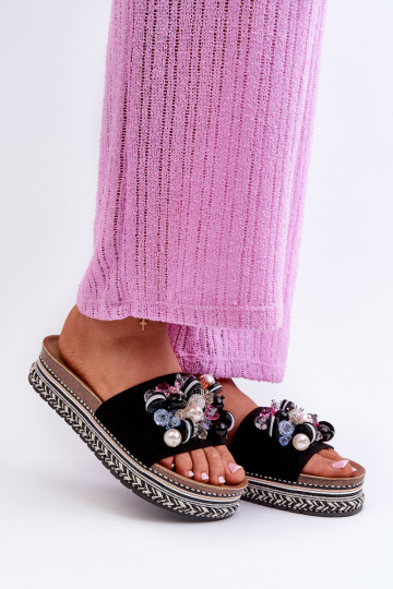 Infradito da donna con plateau con bellissimi dettagli S.Barski HY077 colore nero 2