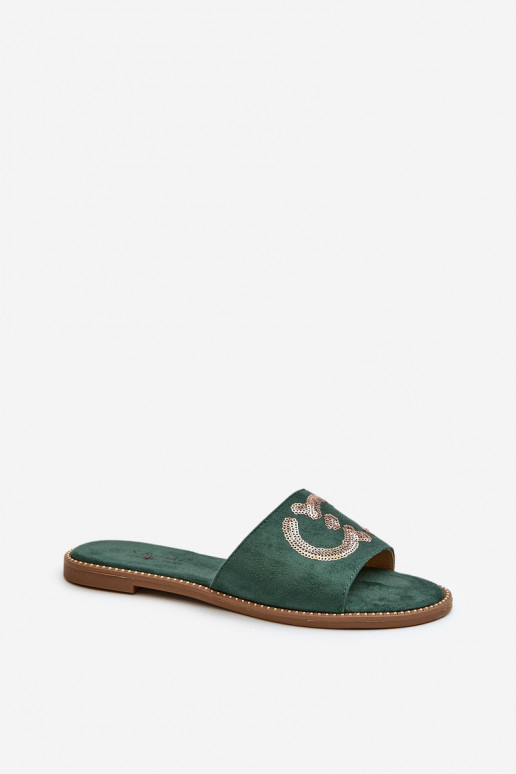 Ciabatte piatte da donna con squame lucide S.Barski KV27-052 colore verde