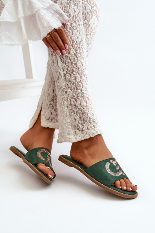 Ciabatte piatte da donna con squame lucide S.Barski KV27-052 colore verde