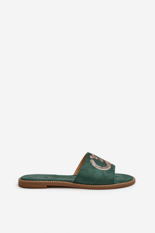 Ciabatte piatte da donna con squame lucide S.Barski KV27-052 colore verde