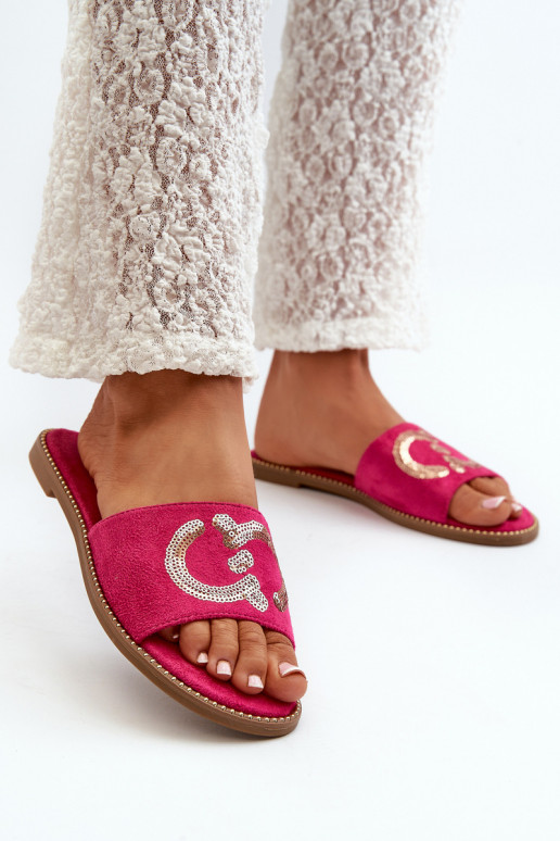 Ciabatte piatte da donna con squame lucide S.Barski KV27-052 colore rosa