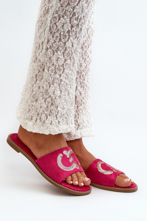 Ciabatte piatte da donna con squame lucide S.Barski KV27-052 colore rosa