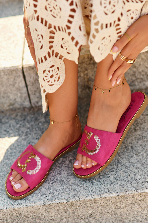 Ciabatte piatte da donna con squame lucide S.Barski KV27-052 colore rosa