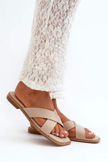 Ciabatte da donna con tacco largo realizzate in ecopelle S.Barski KV27-002 beige 2