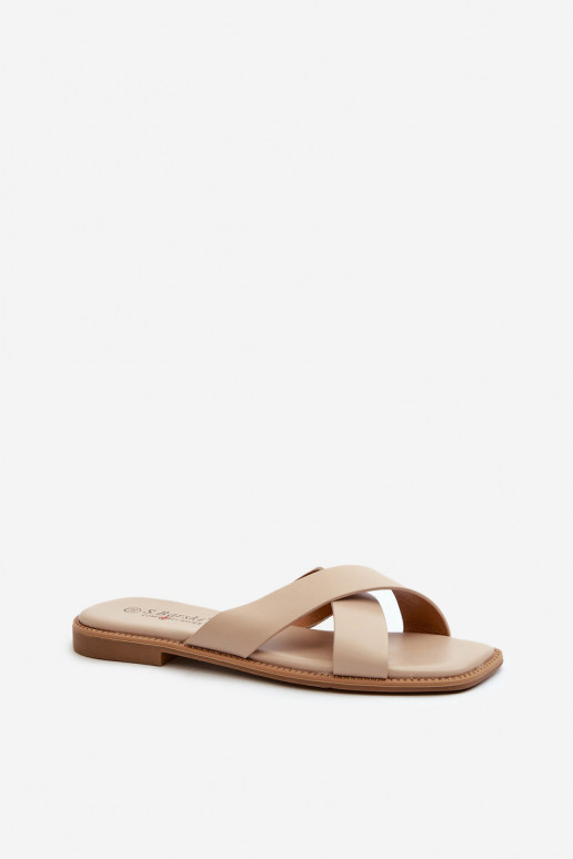 Ciabatte da donna con tacco largo realizzate in ecopelle S.Barski KV27-002 beige