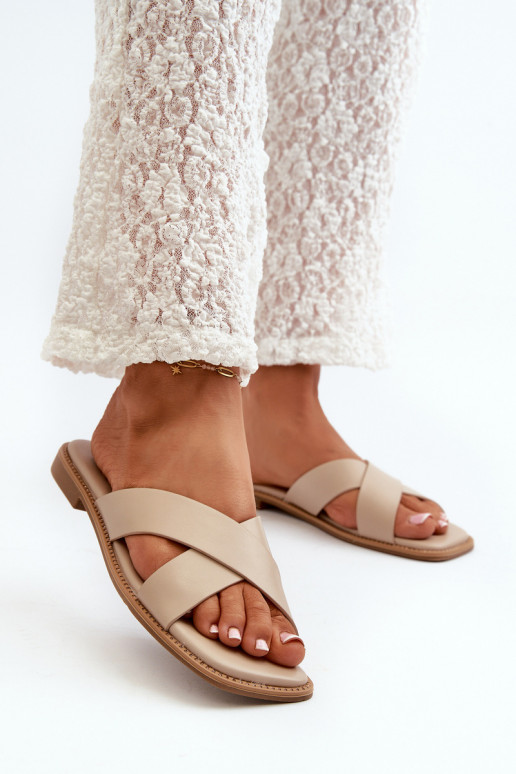 Ciabatte da donna con tacco largo realizzate in ecopelle S.Barski KV27-002 beige