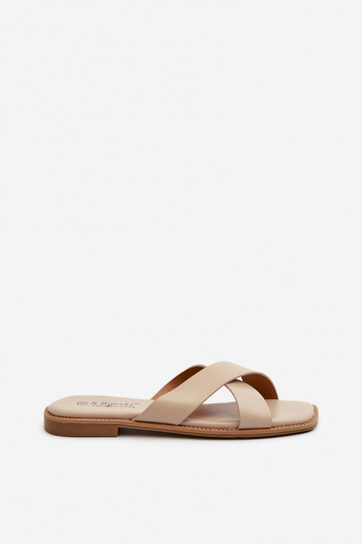 Ciabatte da donna con tacco largo realizzate in ecopelle S.Barski KV27-002 beige